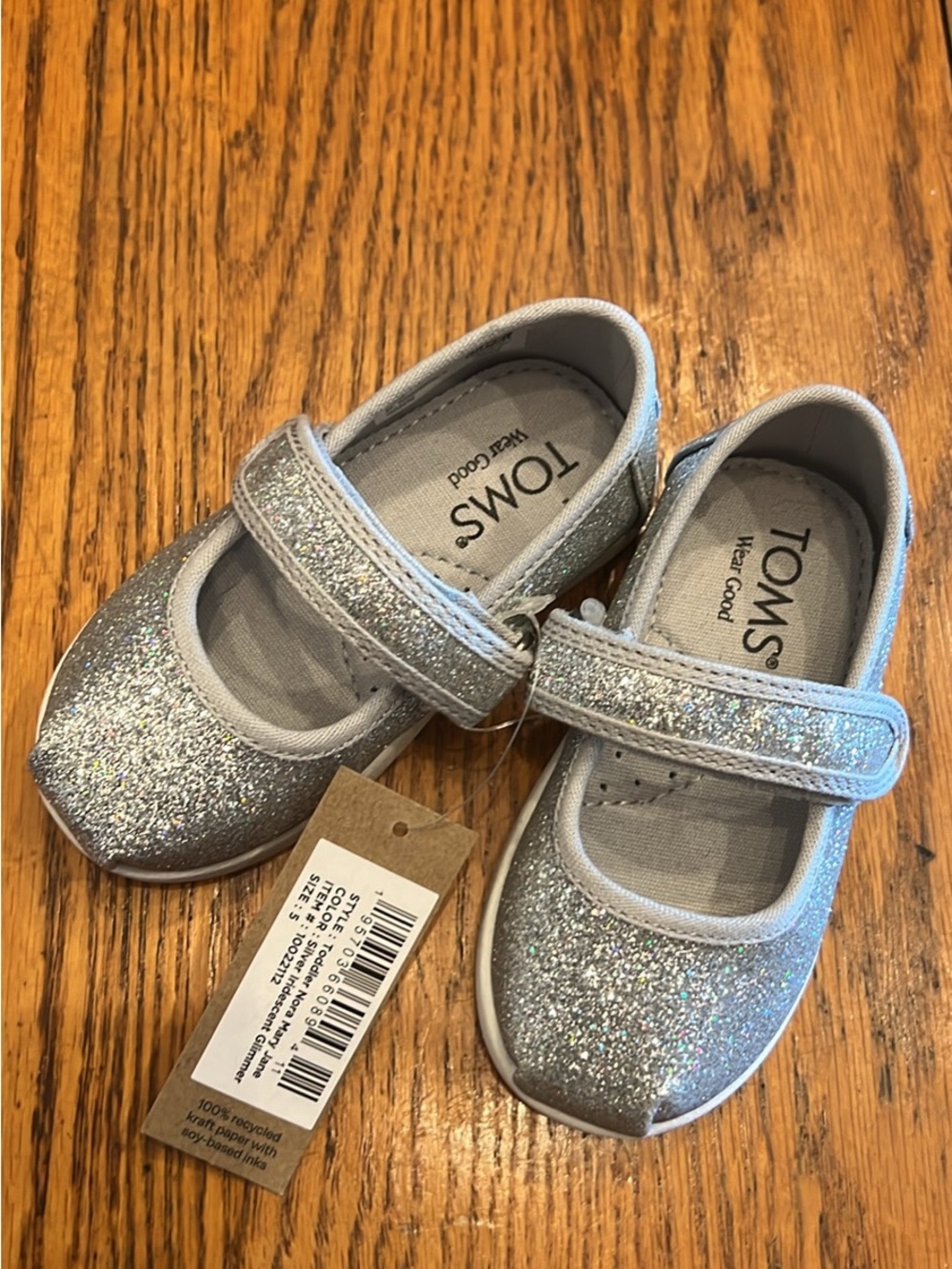 Toms Girls Glitter Mary Jane Shoes in Silver